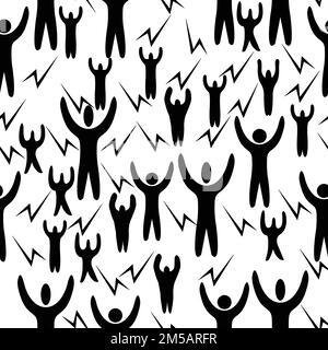 black people icons with raised hands seamless pattern; vector illustration Stock Vector
