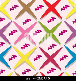 progressive abstract seamless pattern with 3d zig zag and x shapes; vector illustration Stock Vector