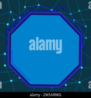 Futuristic design with octagonal space for text; Blue background with abstract lines and dots; vector illustration; Connection lines ; flat design Stock Vector