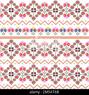 Seamless pattern inspired by Romanian folk traditional embroidery; colorful design pixel art with traditional motif Stock Vector