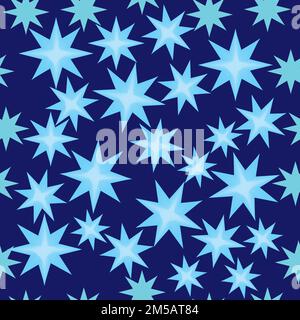 Seamless illustration with stars with eight corners and mesh; blue background with blue sky; vector illustration Stock Vector