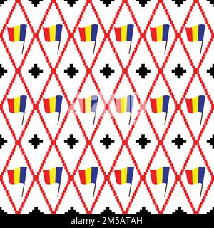 seamless pattern with Romania flag and red rhombus; vector illustration; Stock Vector