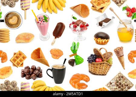 Seamless set sweet food isolated on white background. Stock Photo