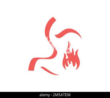 Stomach, gastritis, painful stomach, medically logo design. Burning stomach, excessive acidity, indigestion, stomach disease, gastric ulcer, severe. Stock Vector