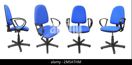 Collection office chairs from different angles isolated on white background. Stock Photo