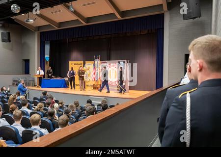 Col Brent Clemmer Commander Of Th Brigade Army ROTC Presents The Medal Of Heroism To Cadet