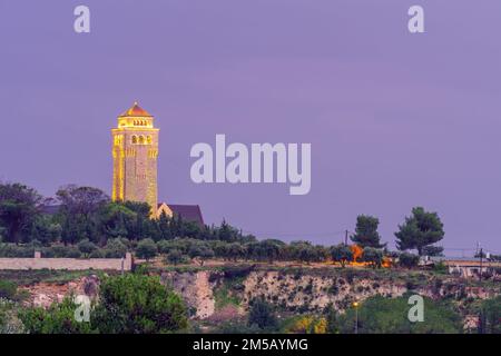 Sunset view of the Lutheran Church of the Ascension (Augusta Victoria), in Jerusalem, Israel Stock Photo