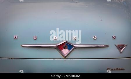 The trunk of a 1957 Hudson Hornet in Tucumcari, New Mexico. Stock Photo
