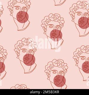 Vector seamless pattern with statue of David with color accent. Museum pattern. Vector illustration. David statue with chewing gum. Stock Vector