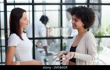 Two women analyzing documents office. Woman executives at work in office discussing some paperwork. Stock Photo