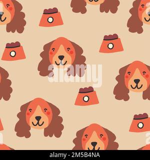 Beautiful seamless pattern with cartoon cute dogs. Breed - cocker spaniel. Good for wallpaper, pattern fills, greeting cards, webpage backgrounds, wrapping paper and textile or fabric. Vector illustration. Vector illustration Stock Vector