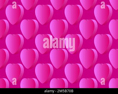 Pink 3d heart seamless pattern. Isometric hearts with gradient. Happy Valentine's Day. Festive design for print, posters and wrapping paper. Vector il Stock Vector