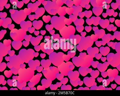 Hearts seamless pattern for Valentine's day. Gradient pink hearts on a black background. For printing on paper, advertising materials and fabric. Vect Stock Vector