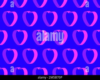 3d ribbon heart seamless pattern. Ribbon hearts in isometric style on a blue background. Happy Valentine's Day. Festive design for print, posters and Stock Vector