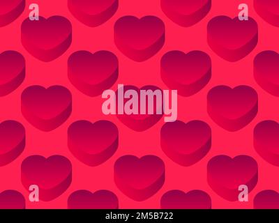 Red 3d heart seamless pattern. Isometric hearts with gradient. Happy Valentine's Day. Festive design for print, posters and wrapping paper. Vector ill Stock Vector