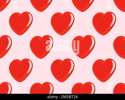 Red 3d heart seamless pattern. Isometric hearts with glitter. Happy Valentine's Day. Festive design for print, posters and wrapping paper. Vector illu Stock Vector