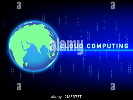 abstract background world global with text CLOUD COMPUTING, concept Hitech technology data information, vector illustration Stock Vector
