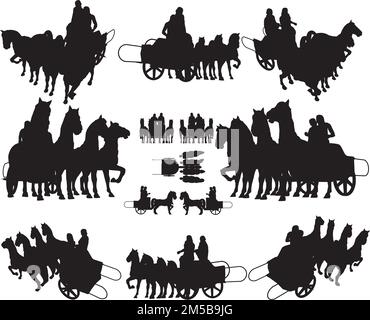 Ancient Chariot With Four Horse Team Vector. Illustration Isolated On White Background. A Vector Illustration Of Antique Chariot. Stock Vector