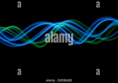 Abstract technology banner design. Digital neon lines on black background. Stock Photo