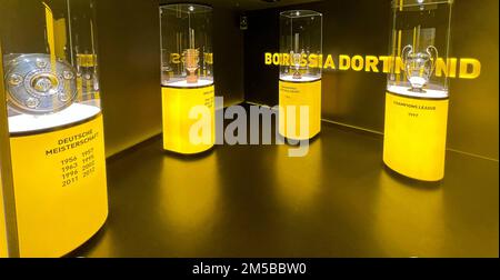 Osnabruck, Deutschland. 20th Dec, 2022. firo: 20.12.2022, Football, Soccer, 1st League, 1st Bundesliga, Season BVB, Borussia Dortmund, Museum, Borusseum BORUSSEUM - The Borussia Dortmund Museum. SCHATZKAMMER, WON ALL THE EUROPEAN CUPES WON BY BVB IN ITS HISTORY, AS WELL AS THE WORLD CUP WINNER CHAMPIONSHIP, 1997, Trophae, DFB CUP AND THE EUROPEAN CUP WINNERS' CUP/dpa/Alamy Live News Stock Photo