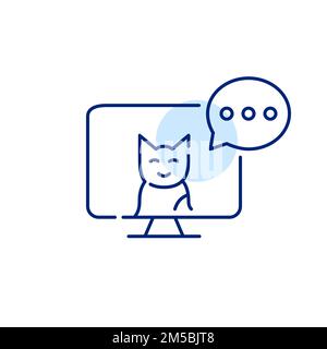 Cat sending a message on-line. Pixel perfect, editable stroke line icon Stock Vector