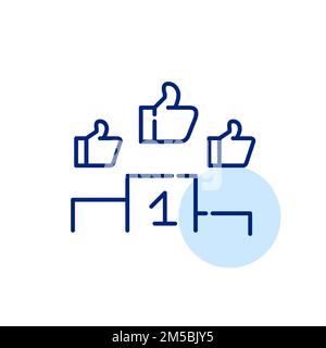 Customer approval thumbs up symbols on champion podium. Pixel perfect, editable stroke icon Stock Vector