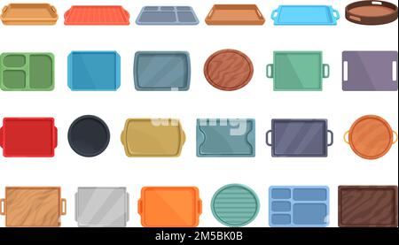Meal tray icons set cartoon vector. Kitchen food. Work cooking Stock Vector