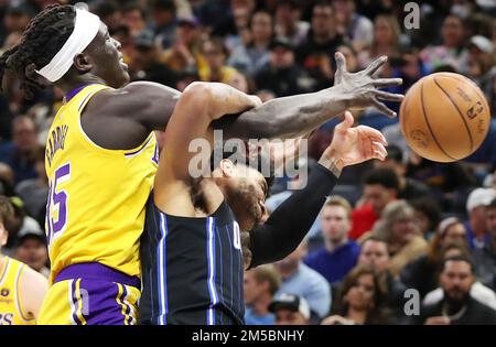 Los Angeles Lakers' Wenyen Gabriel (35) defends during the first half of an  NBA basketball game against the Houston Rockets Monday, Jan. 16, 2023, in  Los Angeles. (AP Photo/Jae C. Hong Stock