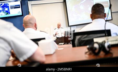 Inter-American Defense College Leadership Welcomes Army War College Students for a visit to the IADC on Fort Lesley J. McNair, Washington, D.C., Feb. 23, 2022. During the visit the students were briefed by leadership and received an orientation class by a college faculty member. Stock Photo