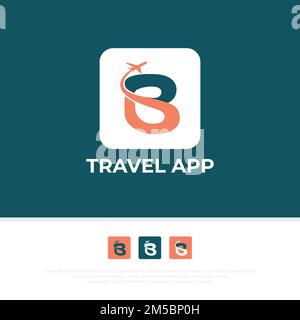 Letter B Travel Agency logo app design vector, illustration of letter B shape and airplane template Stock Vector