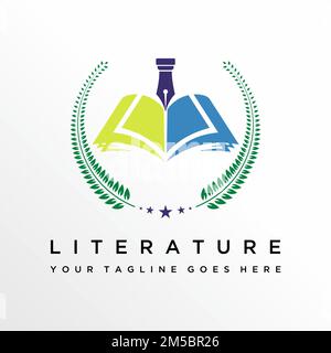 Unique literary form with pen, book, star, and leaf image graphic icon logo design abstract concept vector stock. symbol related to education Stock Vector