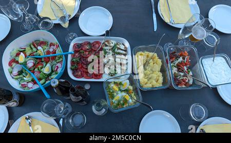 Various salads on a laid table, Bavaria, Germany Stock Photo