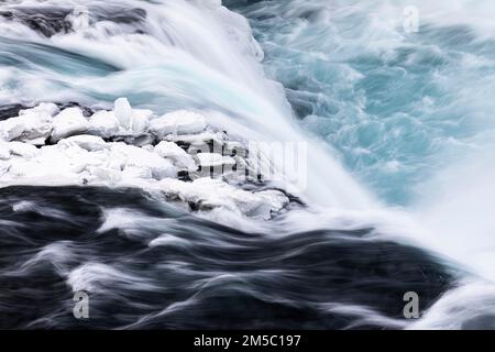 Icefall obstructs the flow of the river Skialfandafljot, Northern Iceland Eyestra, Iceland Stock Photo