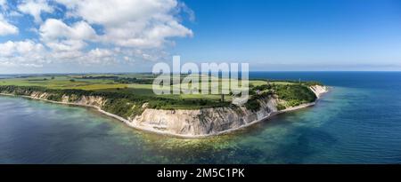 Aerial view of Cape Arkona with chalk cliffs, direction finder and lighthouse, Putgarten, Ruegen Island, Mecklenburg-Western Pomerania, Germany Stock Photo