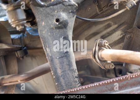 Vehicle underbody exhaust pipe of catalyst and exhaust system Stock Photo