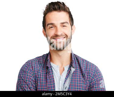 Hes such a charmer. Studio shot of a young man posing against a white background. Stock Photo