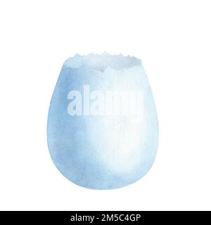 Watercolor Easter flowers clay pot blue color. Ceramic egg shaped pot isolated on white. Illustration for flowers greeting card, design and decor Stock Photo