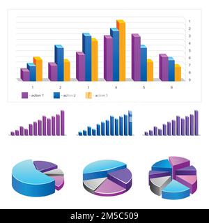 Diagrams of set of glossy vector icons for your business presentations and reports. Stock Vector