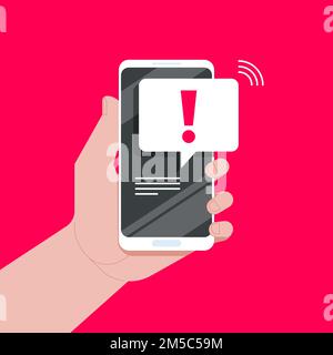 Phone notifications, new message received concepts. Hand holding ...