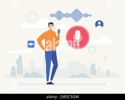 Voice recognition. Intelligent voice personal assistant recognition soundwaves technology concept. Vector flat illustration Stock Vector