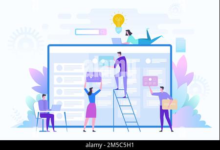 Business Team working on big project. Teamwork, communication, interaction, business process, agile project management concept. Vector illustration on Stock Vector