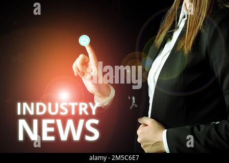 Sign displaying Industry News. Business idea Technical Market Report Manufacturing Trade Builder Stock Photo
