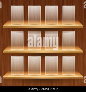 vector wooden shelves with empty glass boxes Stock Vector