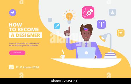 Landing page template of Graphic Designer Concept. Modern flat design concept of web page design for website and mobile website.Vector illustration Stock Vector
