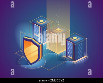 Cybersecurity. Protection network security and safe your data concept. Digital crime. Anonymous hacker. Web page design templates. Isometric vector il Stock Vector