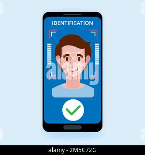 Smart Phone Scanning Man Face Modern Recognition System Access Control Technology Biometrical Identification Concept Vector Illustration Stock Vector