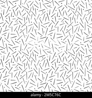 Abstract geometric vector background pattern. Seamless repeat of black and white hand drawn lines and dots.  Stock Vector
