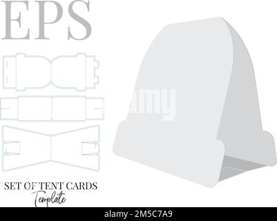 Tent Branding Card Template. Vector with die cut, laser cut layers. Illustration, three different designs. White, clear, blank, isolated Tent Card Stock Vector