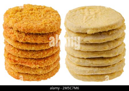 Stacks of semifinished frozen chicken and fish cutlets Stock Photo