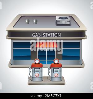 Vector detailed illustration of gas station. XXL icon Stock Vector